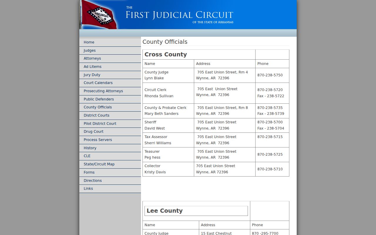 Cross County court docket First Judicial Circuit history