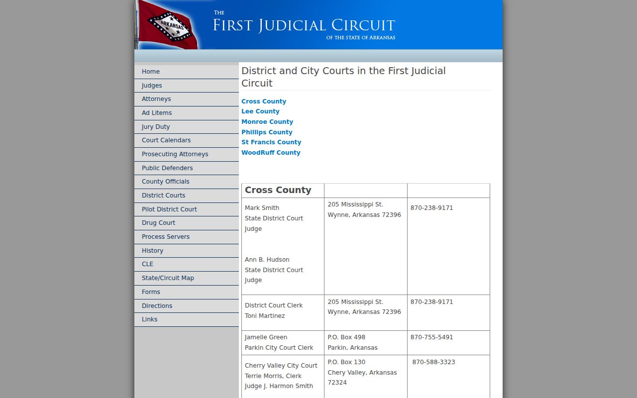 Cross County court docket district and city court list