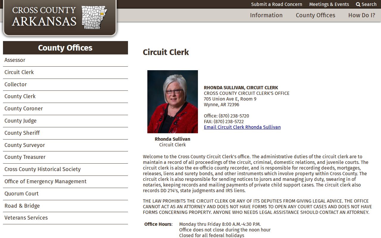Cross County court docket Circuit Clerk information