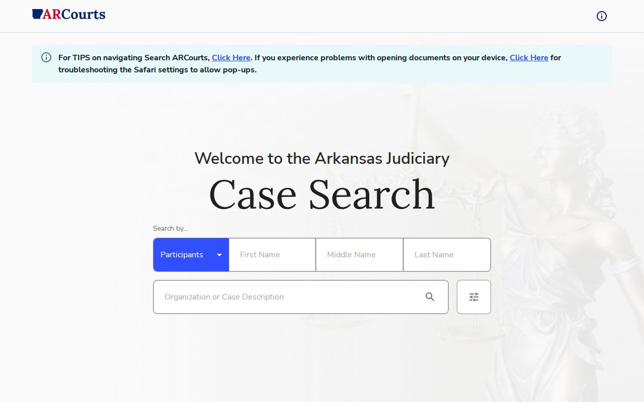 Cross County court docket Search ARCourts interface