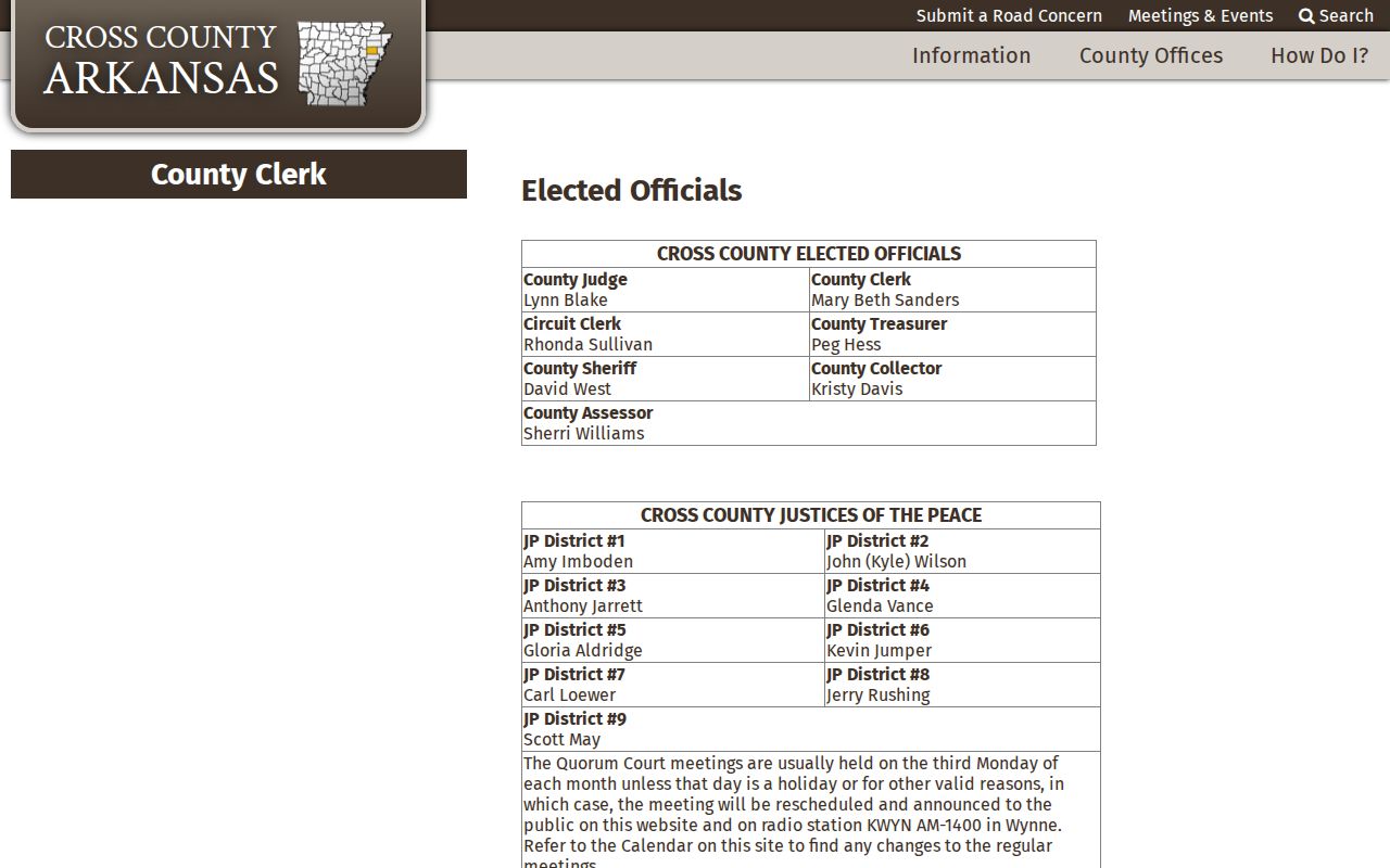 Hickory Ridge court records and Cross County official roles