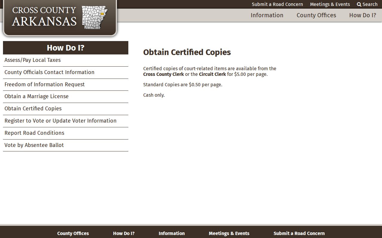 Cross County civil court docket plain and certified copy fees