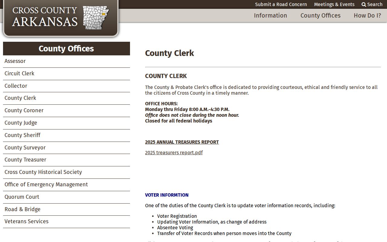 Cross County civil court docket County and Probate Clerk information