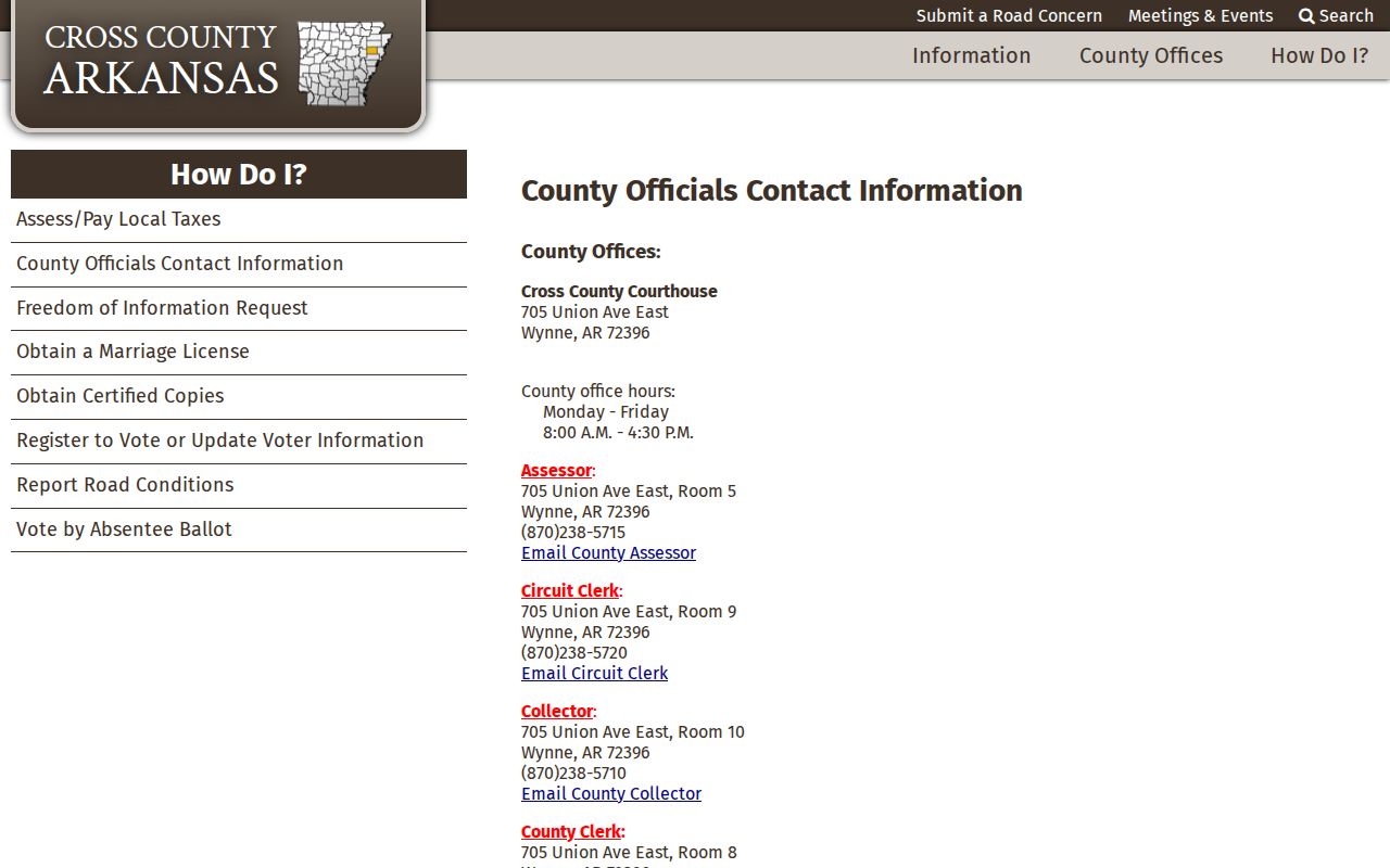 Cross County court schedule county office directory