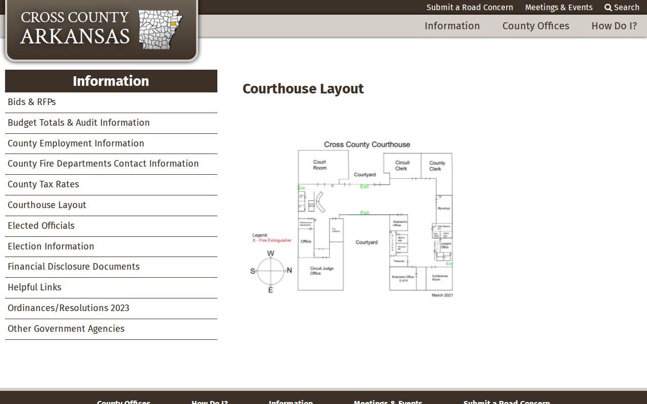Cross County court calendar courthouse layout