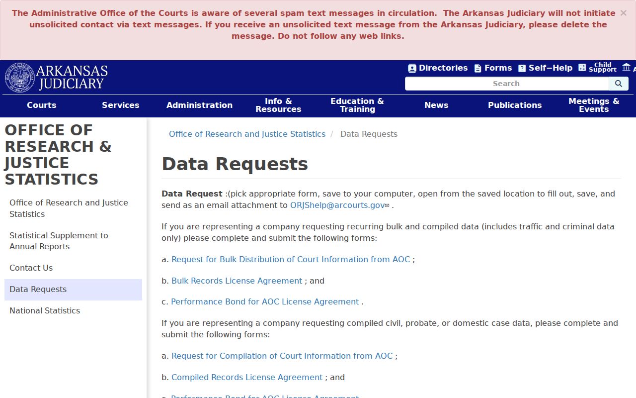 Cross County court records and Arkansas AOC compiled data request forms