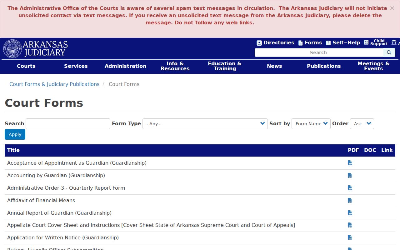 Cross County court records route through the Arkansas court forms catalog