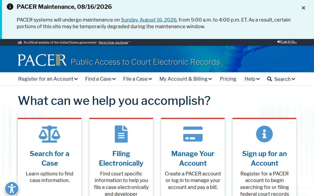 PACER is separate from Cross County traffic court records